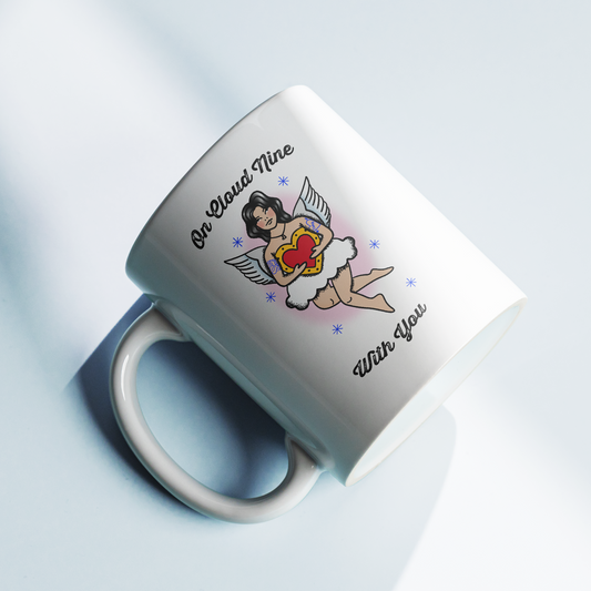 "Cloud Nine" Hand-Drawn Cherub Mug